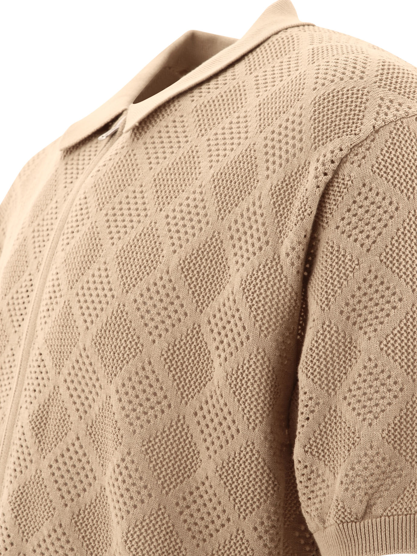 BEAMS PLUS Beige Zip knit mesh polo shirt